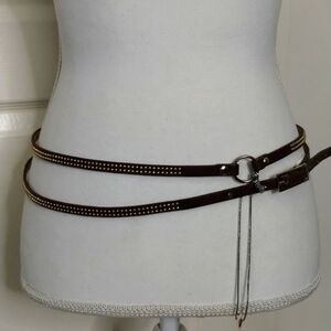 Remi & Reid brown double layer statement belt with gold accents